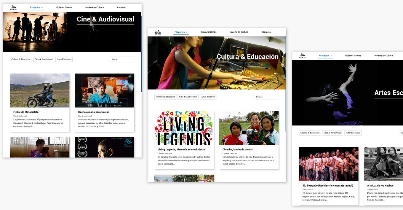 Inner sections of the website